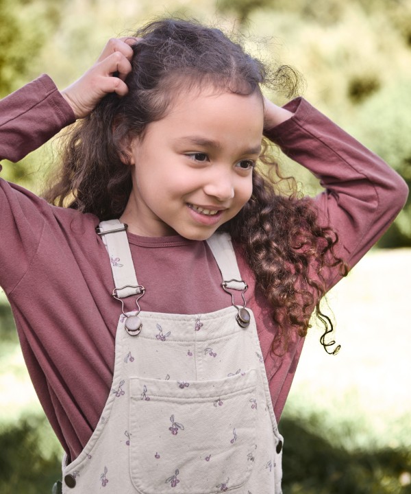 Cotton twill dungarees with strawberry tree print