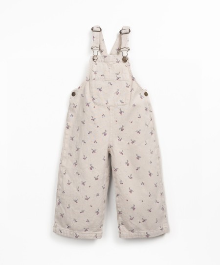 Cotton twill dungarees with strawberry tree print