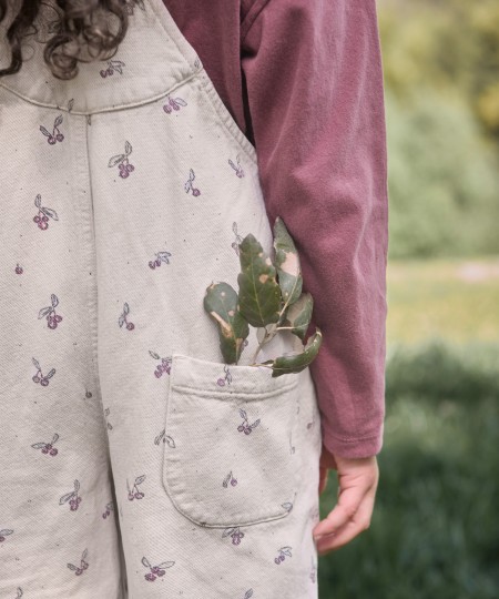 Cotton twill dungarees with strawberry tree print