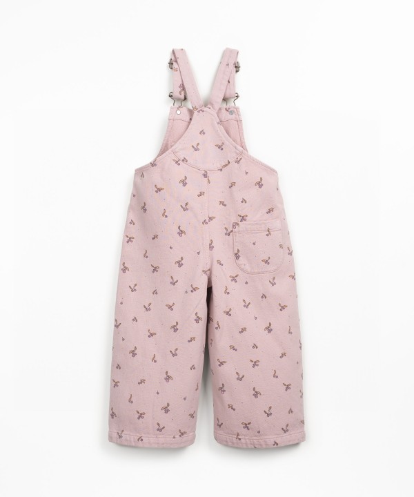 Cotton twill dungarees with strawberry tree print