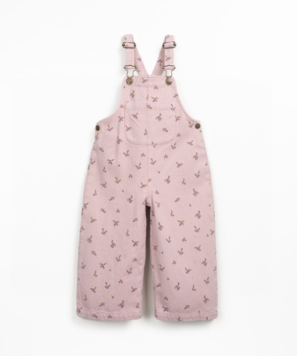 Cotton twill dungarees with strawberry tree print
