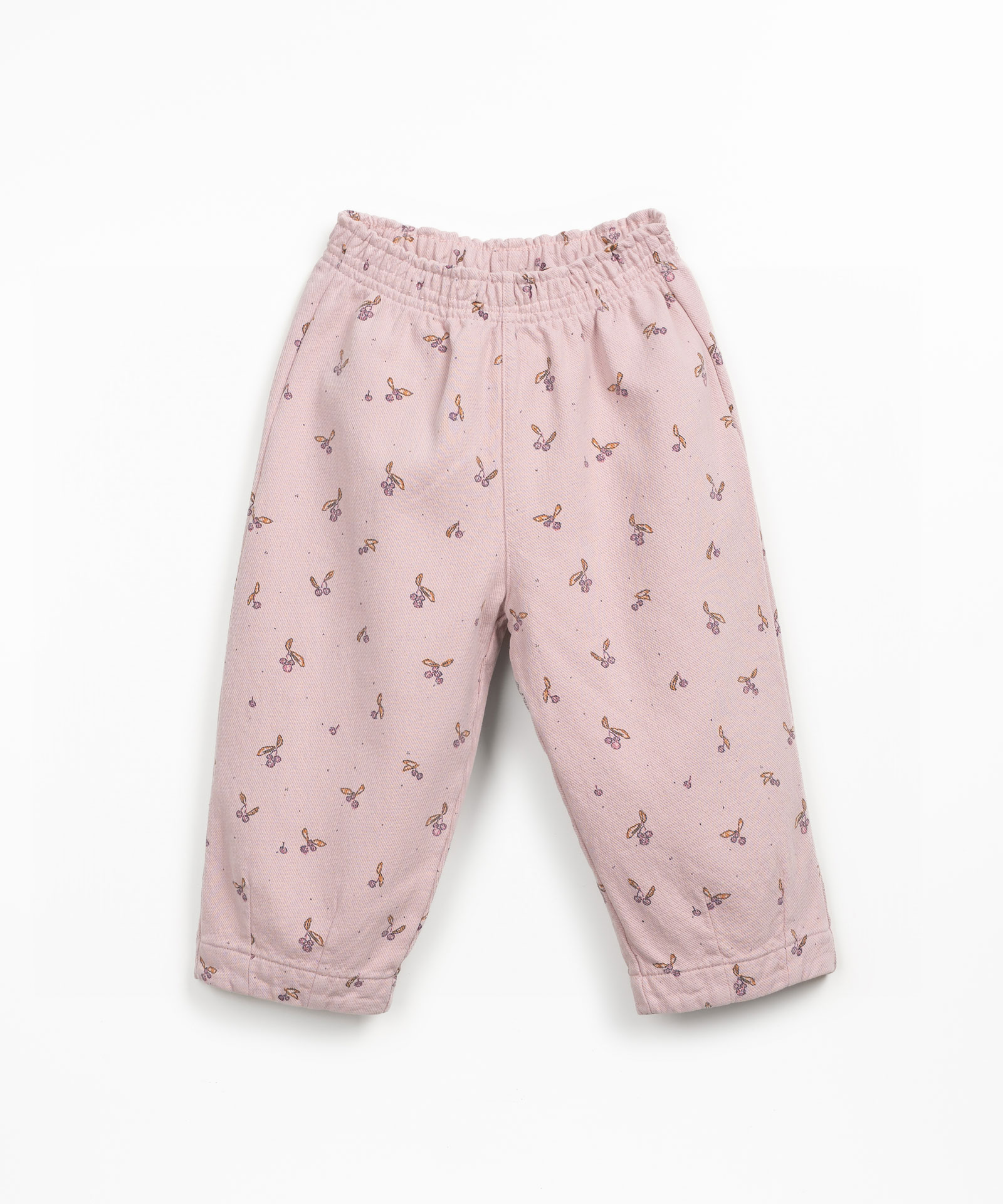 Twill trousers with elastic waist and print