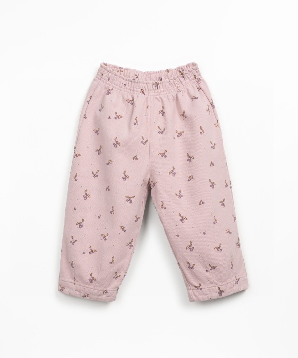 Twill trousers with elastic waist and print