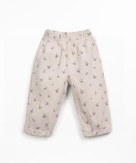Twill trousers with elastic waistband and print