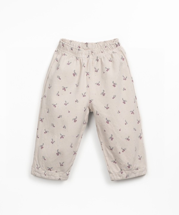 Twill trousers with elastic waistband and print