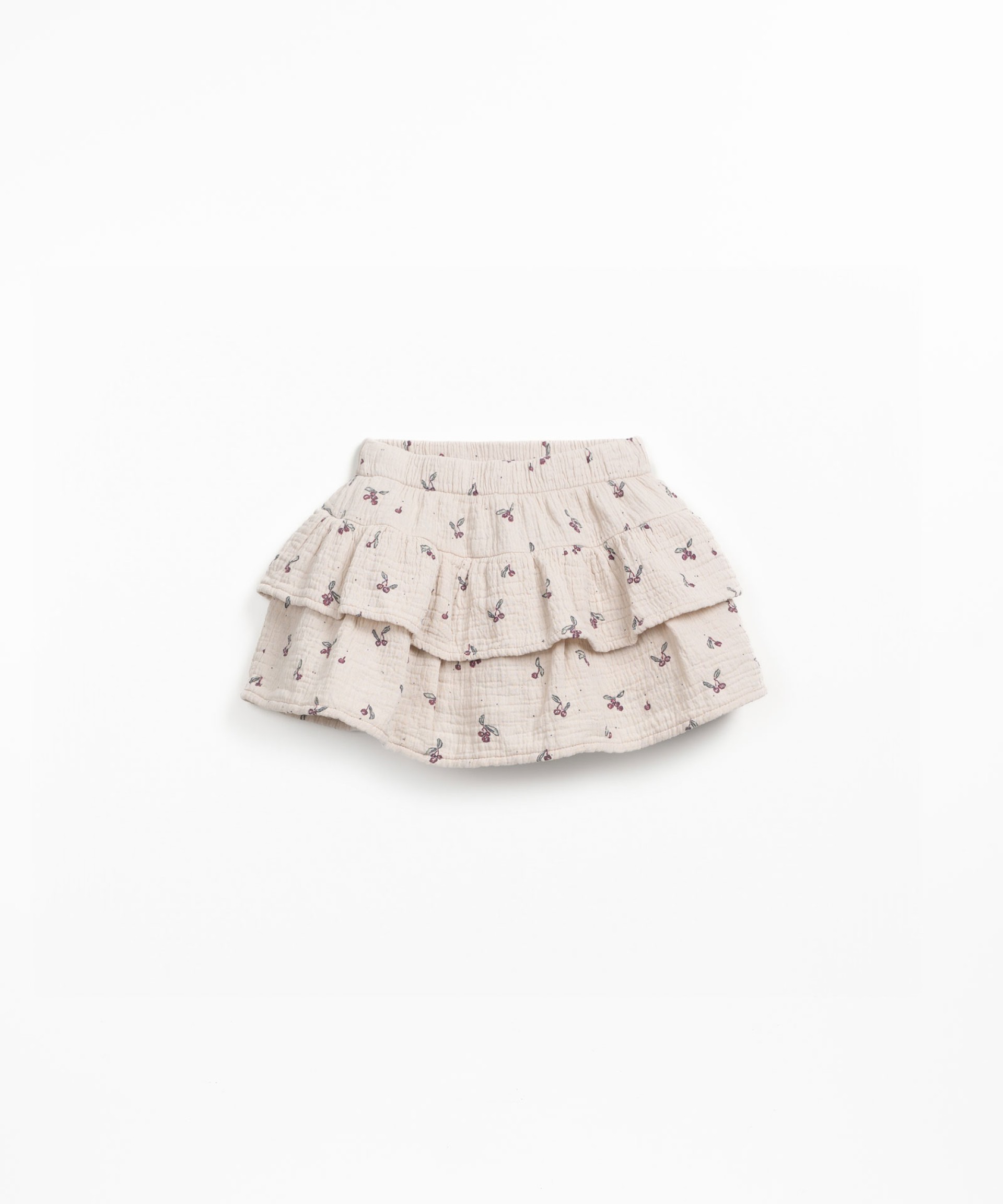 Falda pantaln de algodn con cintura elstica y volantes estampados
