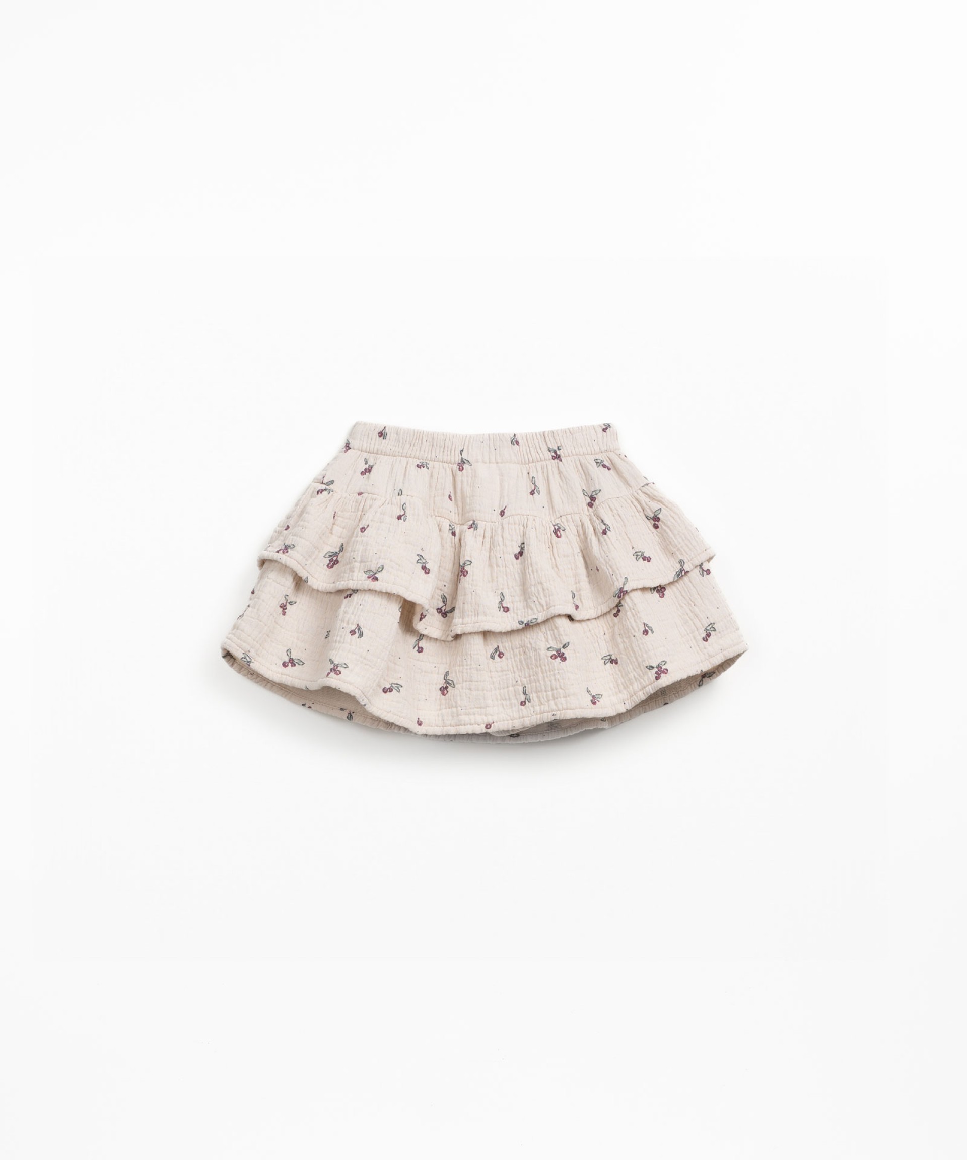 Falda pantaln de algodn con cintura elstica y volantes estampados