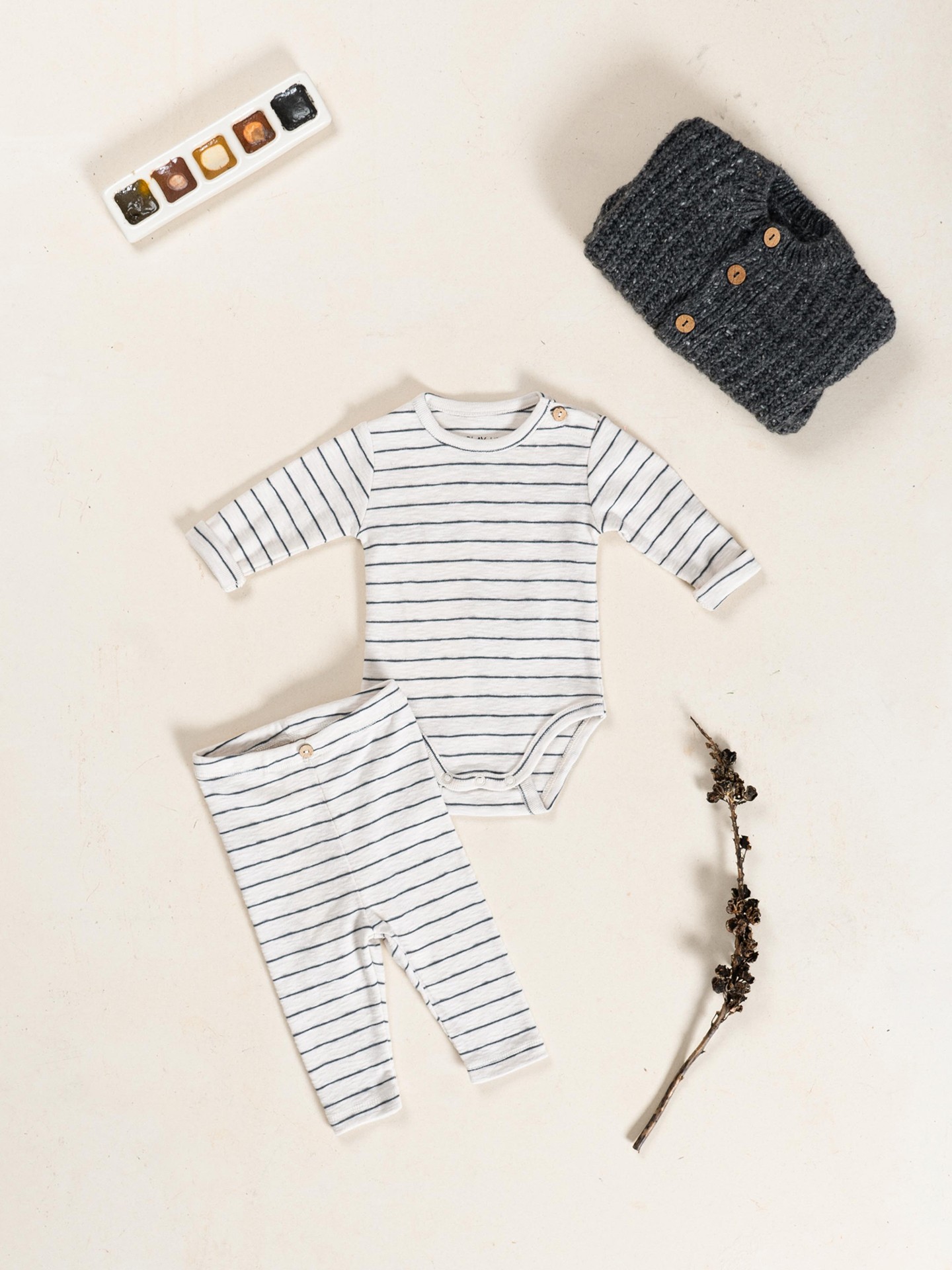 Leggings às riscas em algodão orgânico