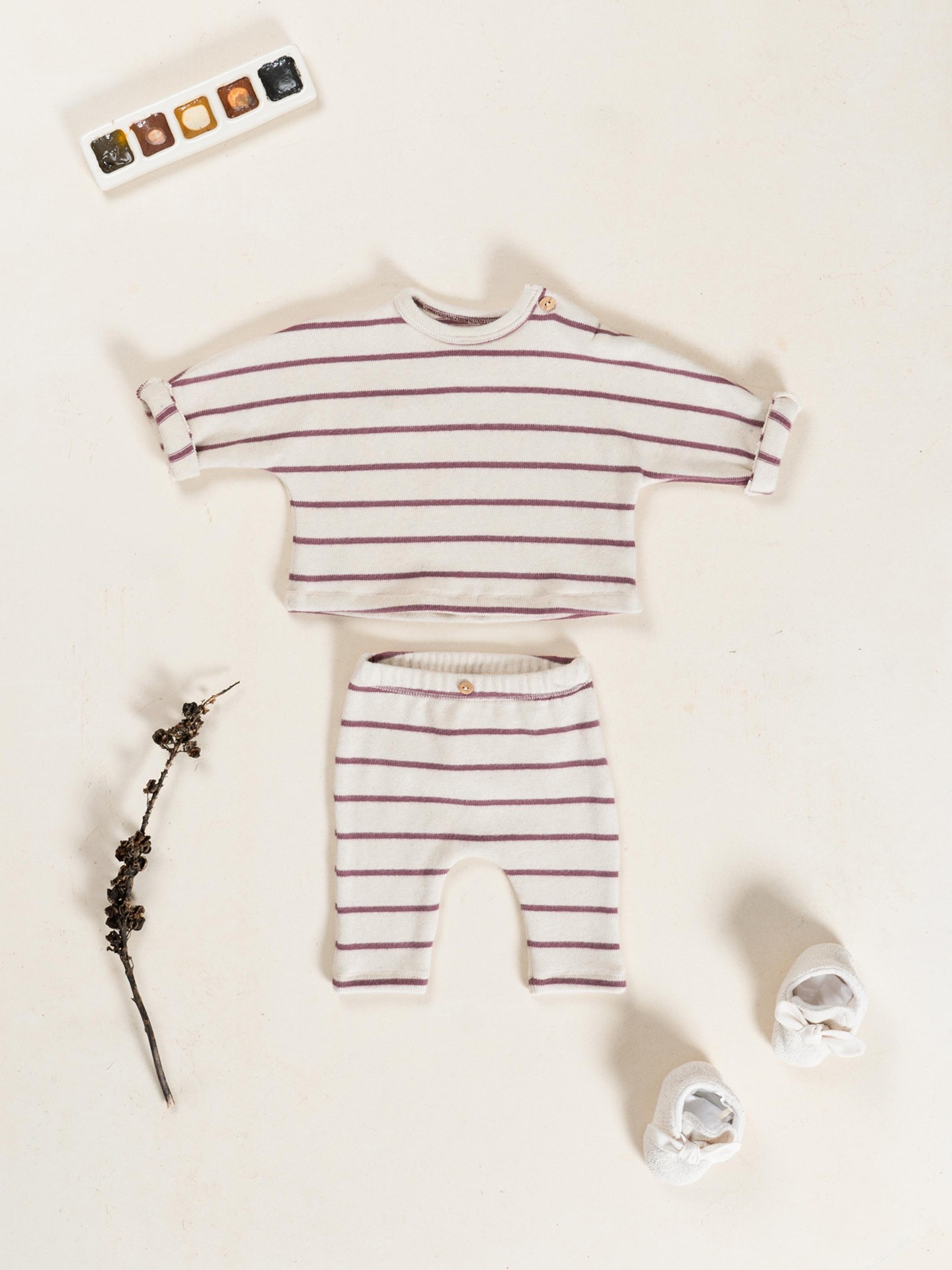 Leggings às riscas em algodão orgânico