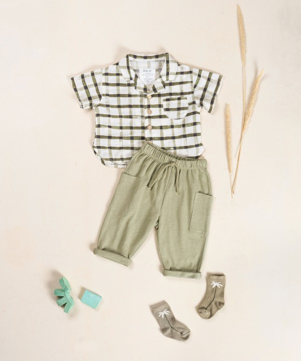 Pantaloni in maglia di cotone biologico e lino