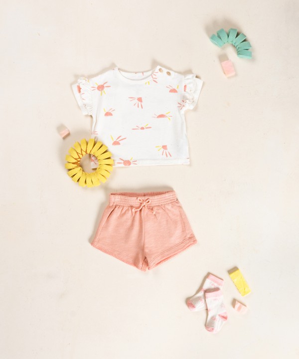 Pantaloncini con cintura elastica e fiocco decorativo