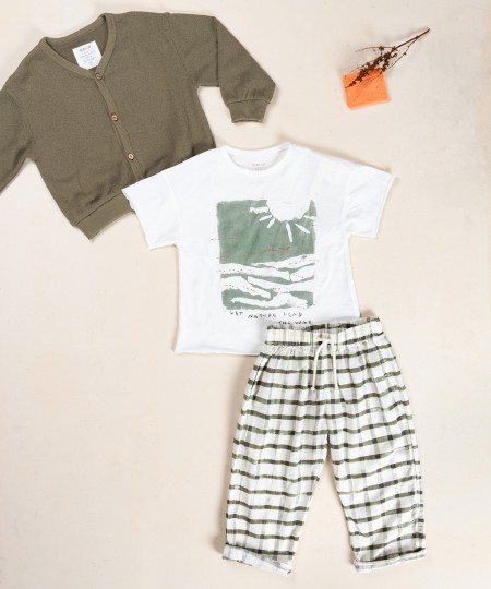 Fabric trousers with checkered print