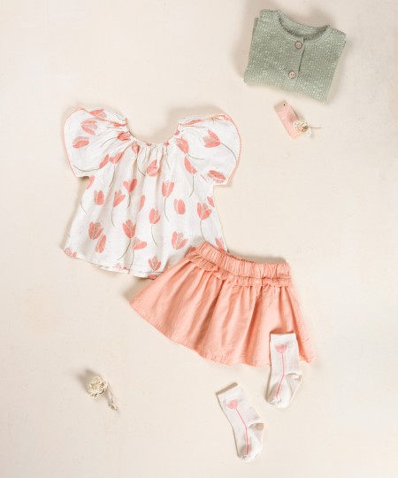 Tunica in cotone biologico con stampa a tulipani