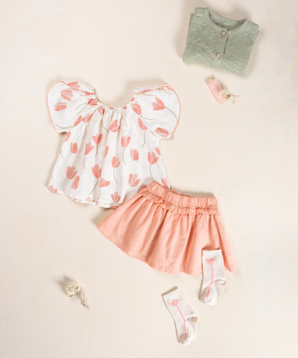 Tunique en coton biologique avec imprim� tulipes