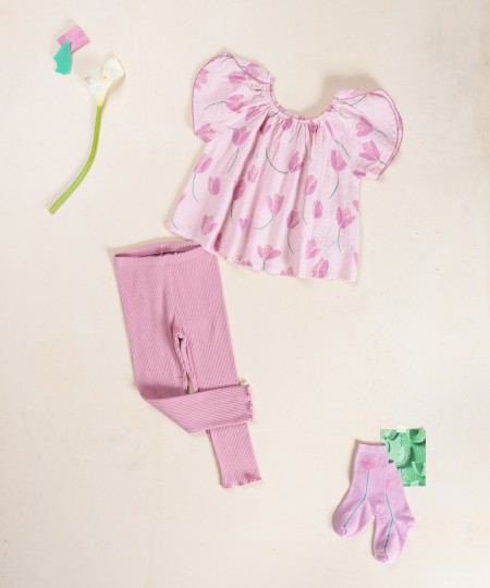 Tunica in cotone biologico con stampa di tulipani