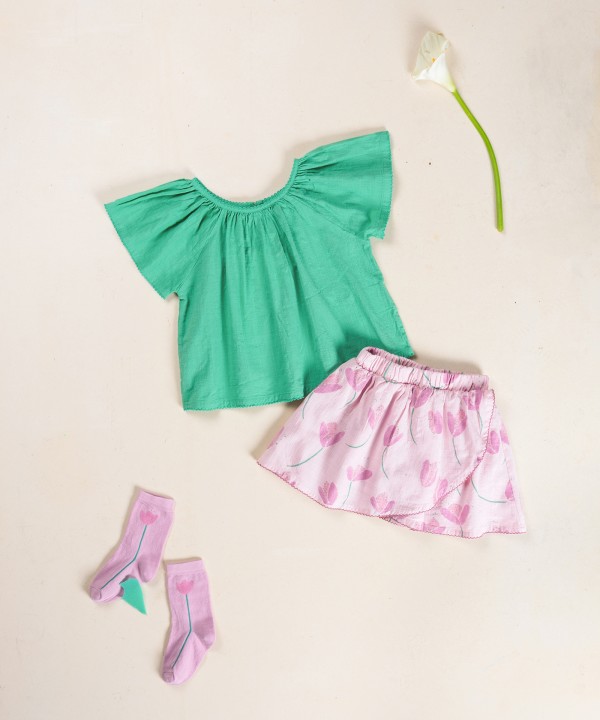 Organic cotton skort with tulip print