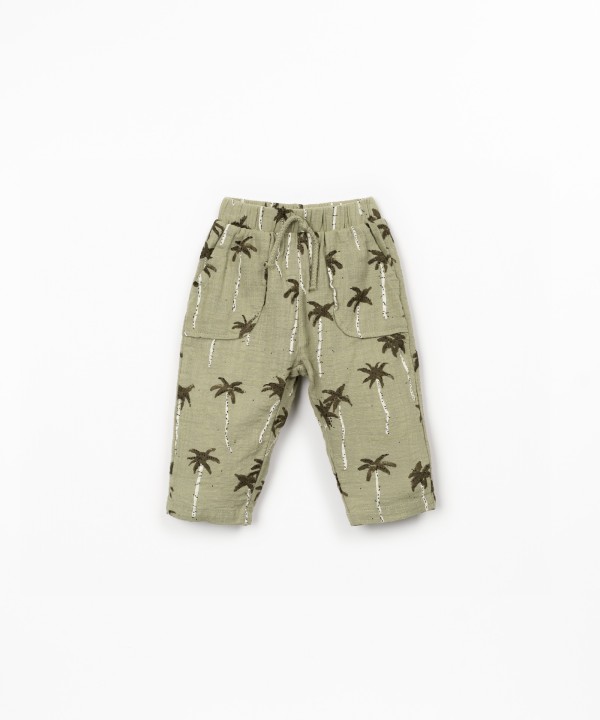 Printed fabric trousers with tree print