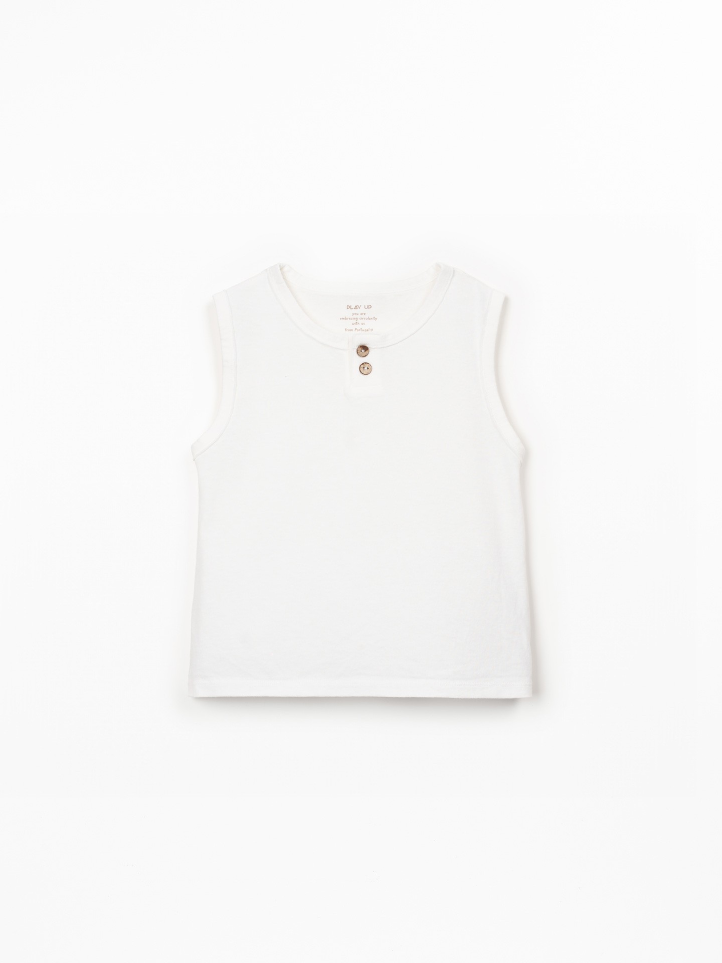 T-shirt smanicata in miscela di fibre naturali e riciclate