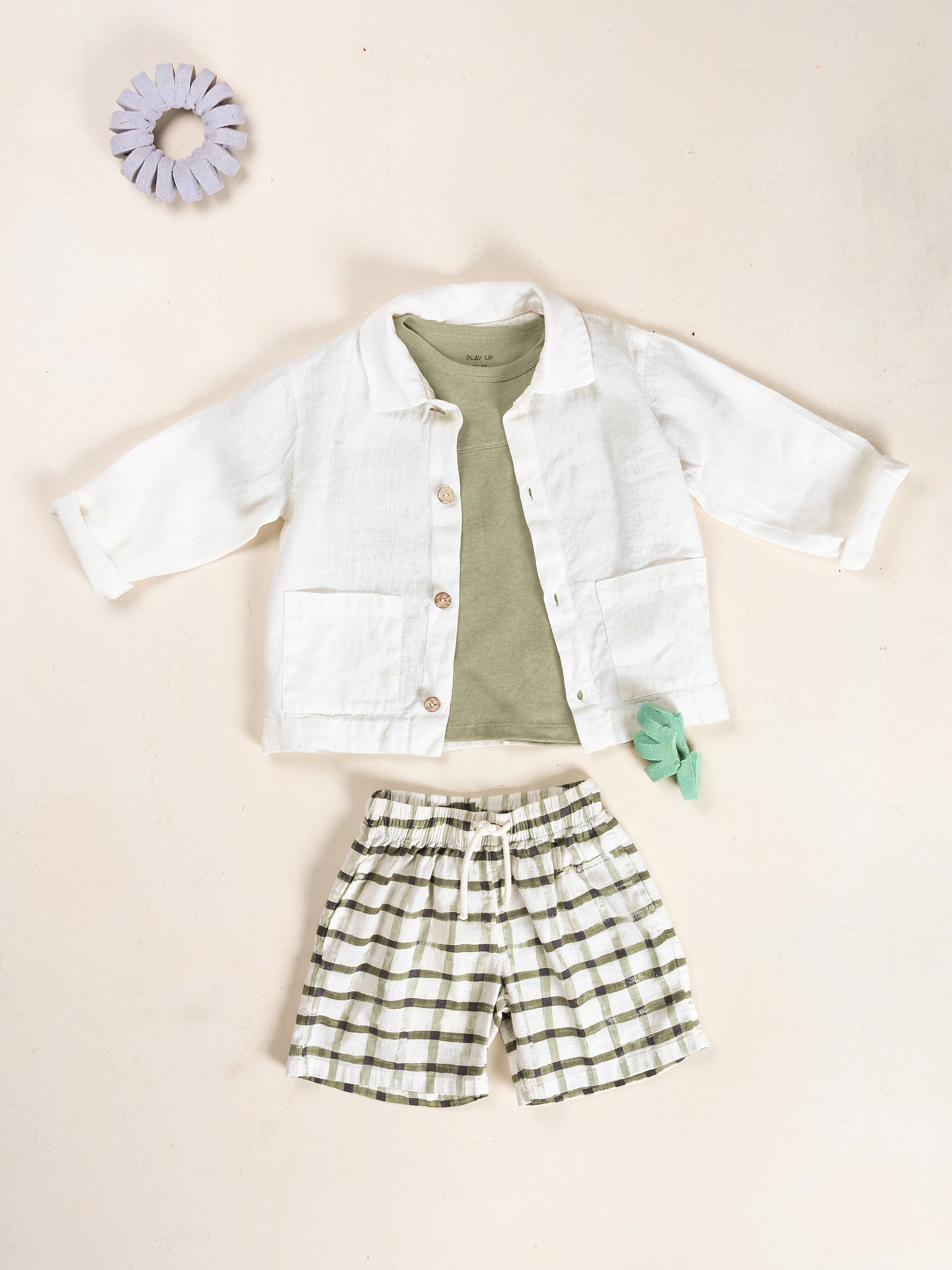 Checkered print fabric shorts