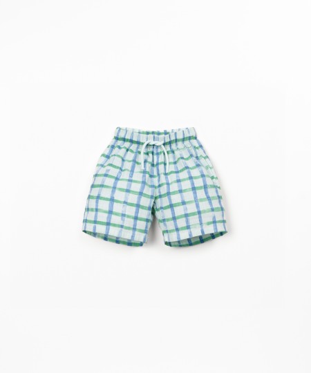 Checkered print fabric shorts