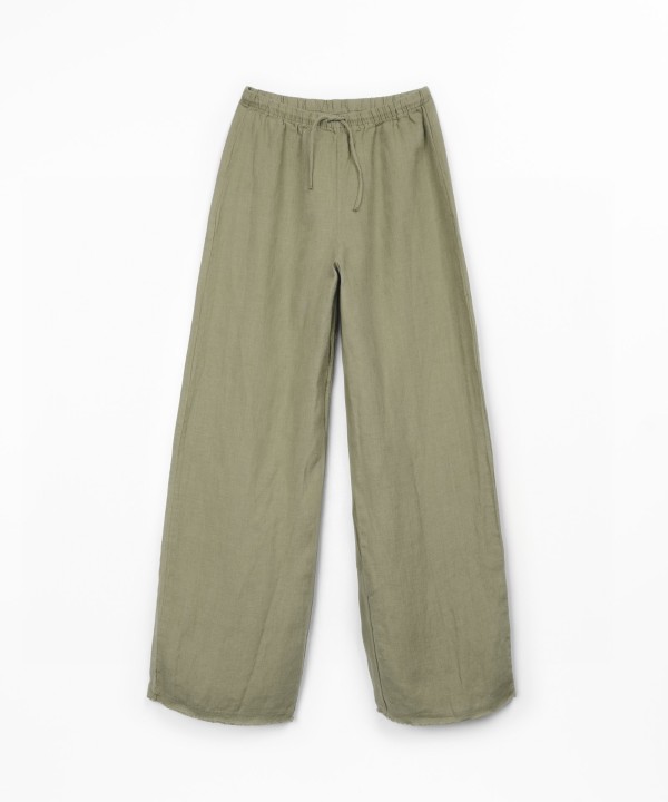 Linen trousers with adjustable belt