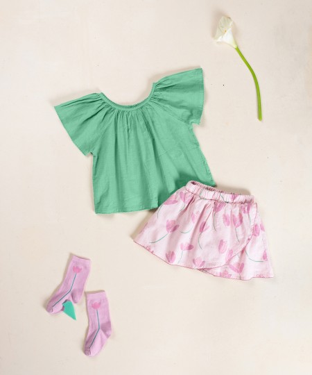 Jupe-culotte en coton biologique avec imprimé tulipes