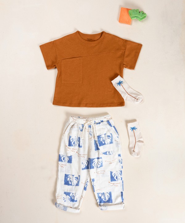 Pantalon en tissu de coton biologique avec imprim?