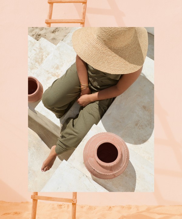 Calça de malha em algodão orgânico e linho