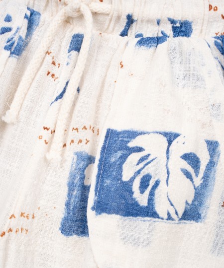 Calça de tecido em algodão orgânico e estampado