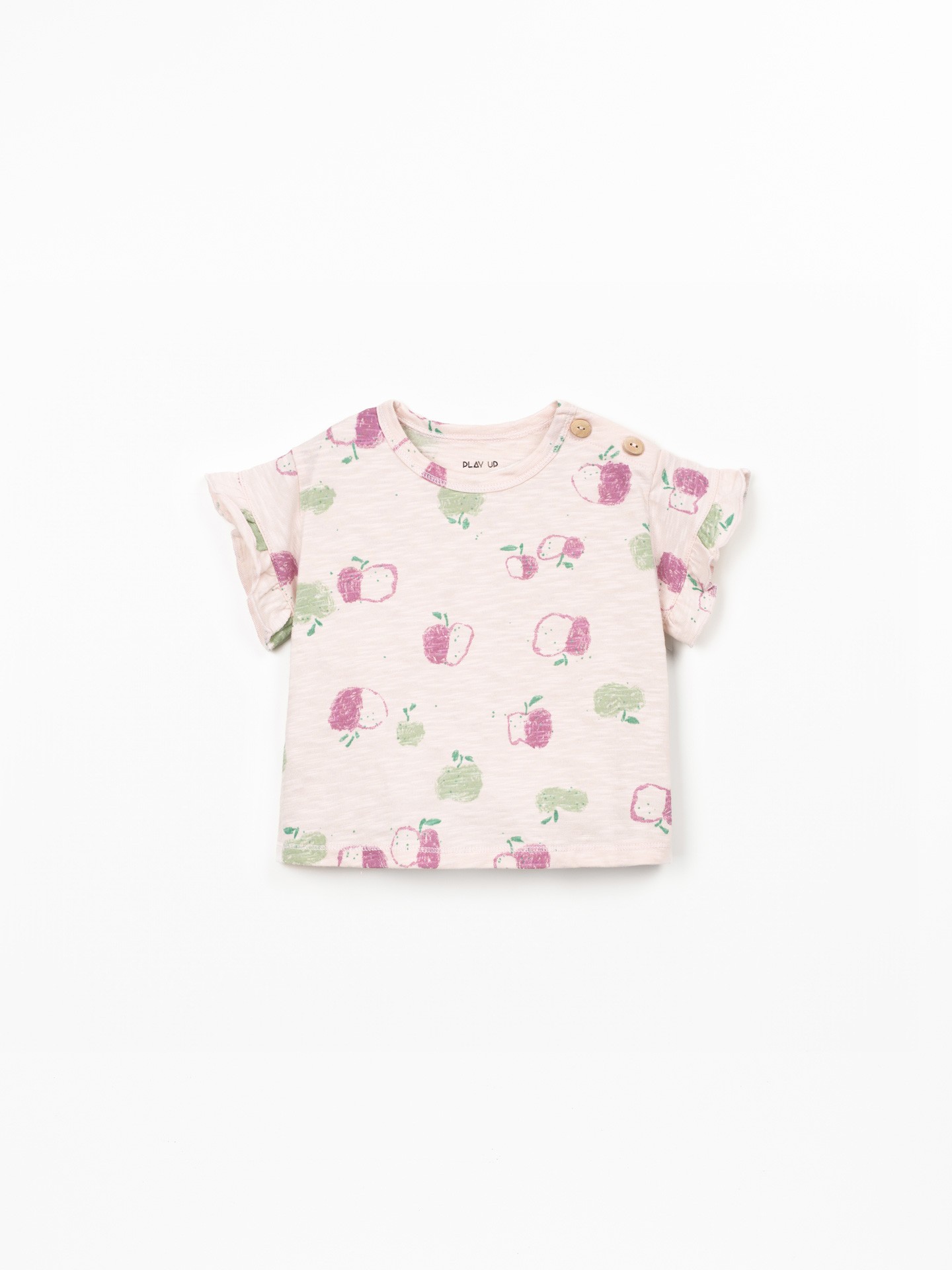 T-shirt con inserto con volant sulla manica