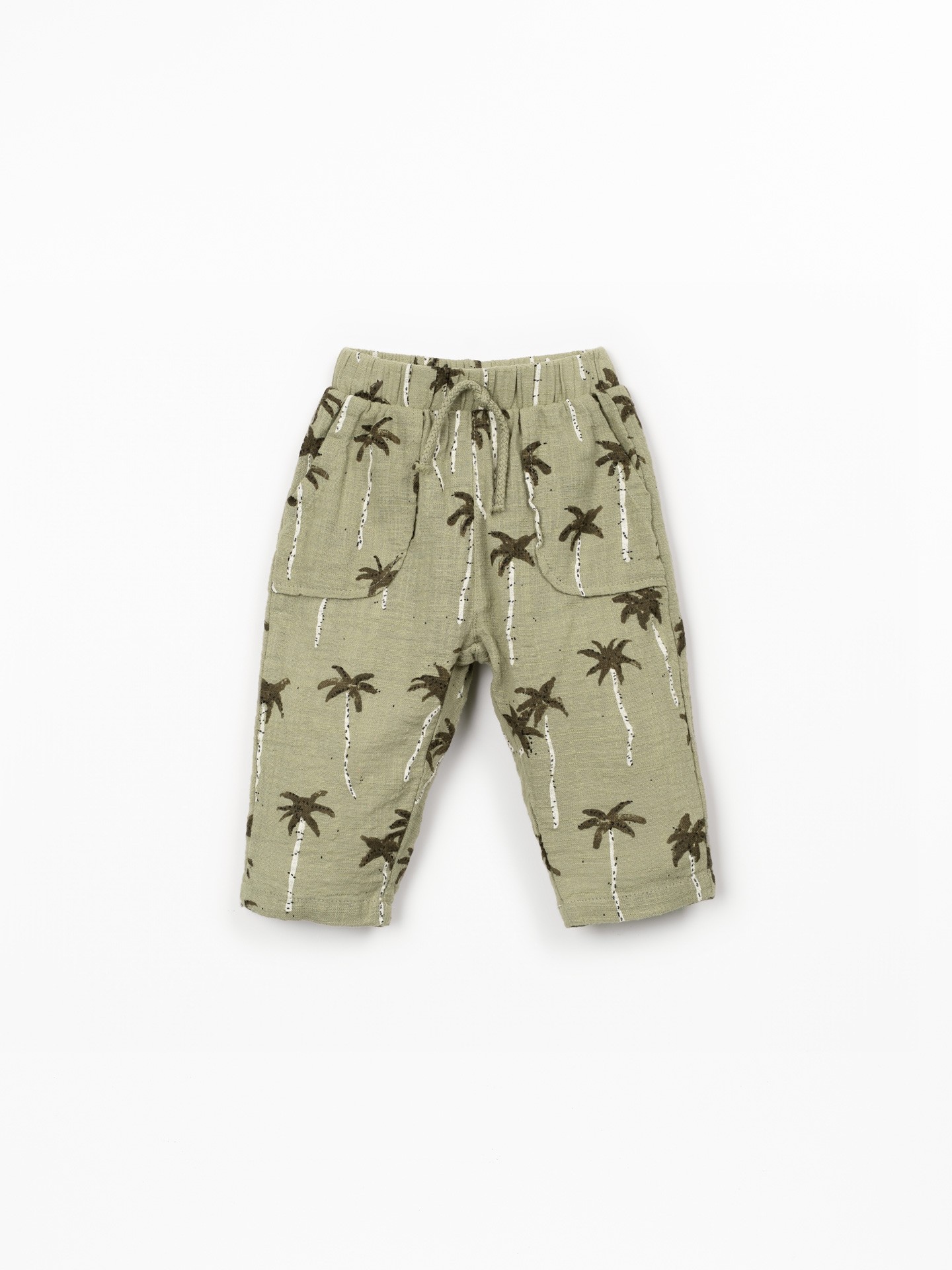 Printed fabric trousers with tree print