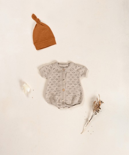 Macac�o tricot em mistura de algod�o e algod�o reciclado