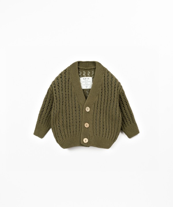 Knitted cardigan in cotton blend and recycled fibers