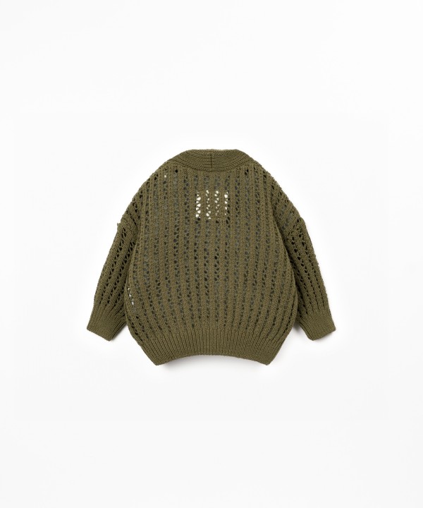 Knitted cardigan in cotton blend and recycled fibers