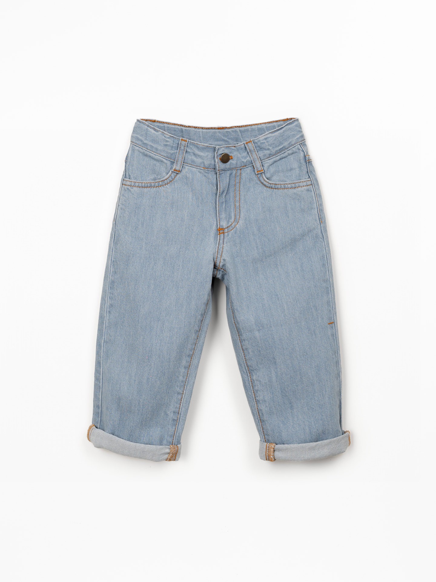 Denim trousers with adjustable belt