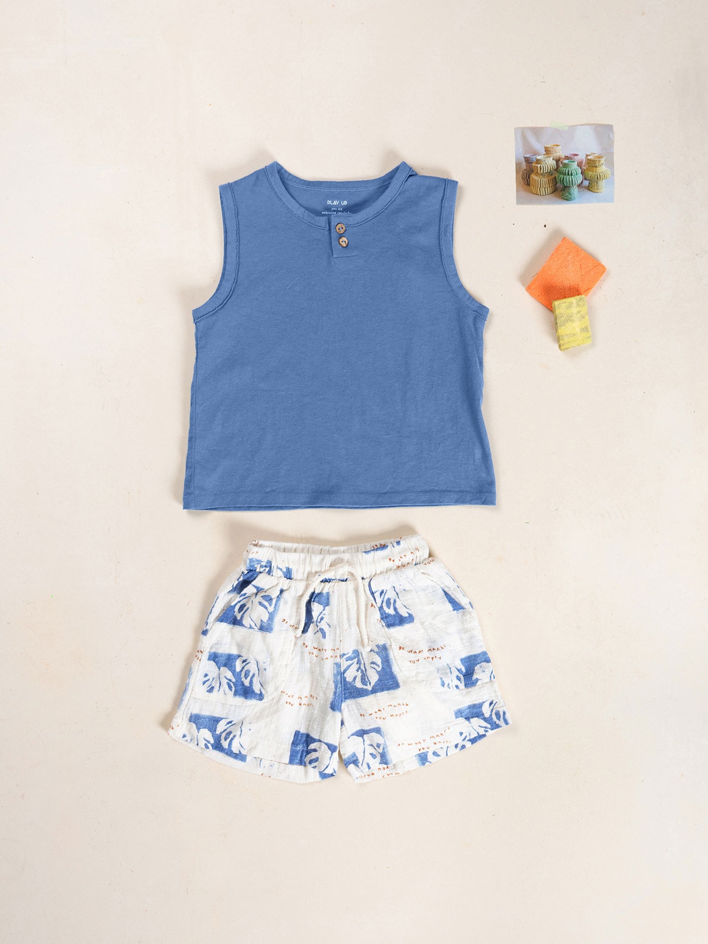 T-shirt sans manches en mélange de fibres naturelles et recyclées