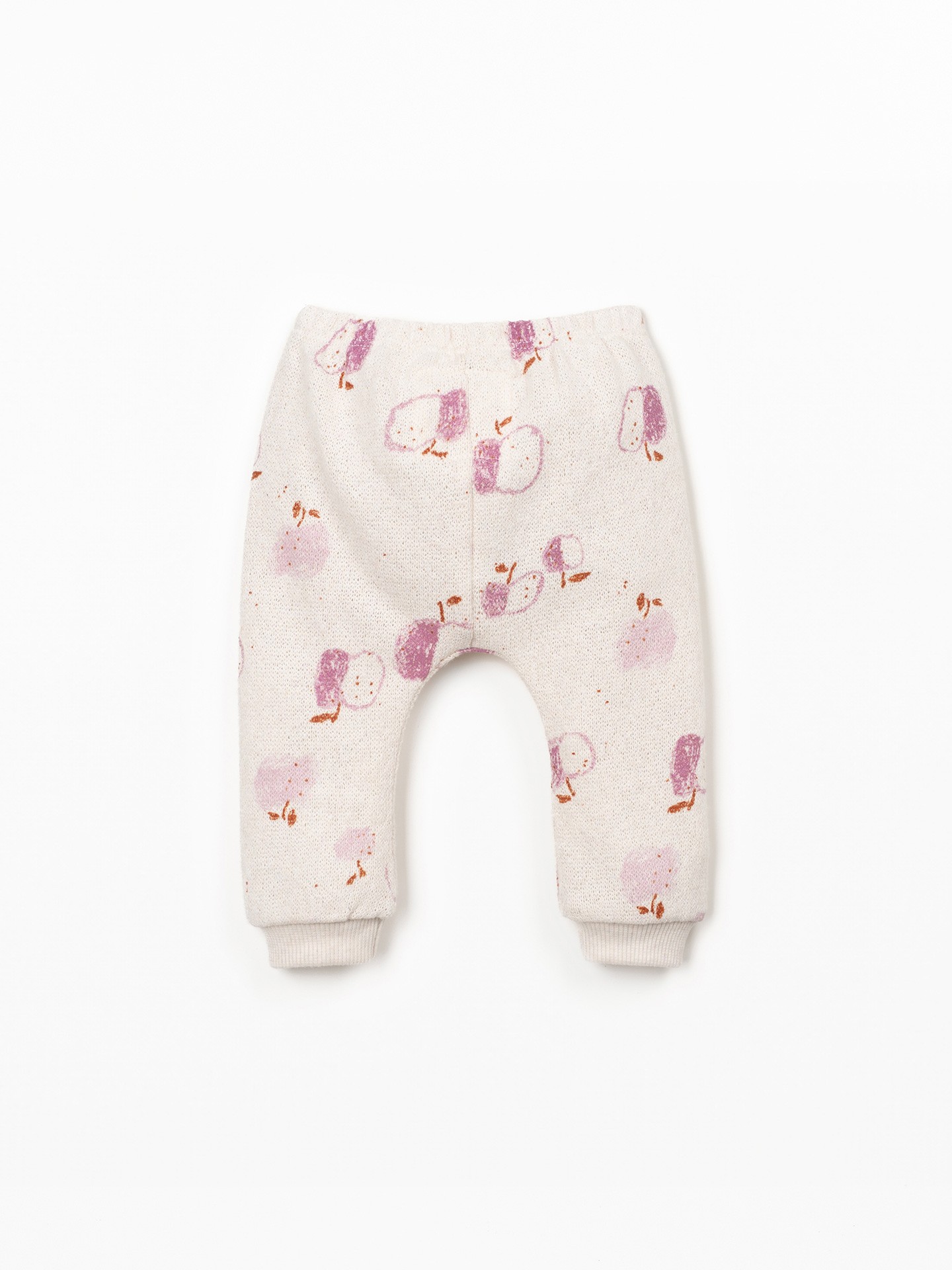 Calça de malha com estampado de maças