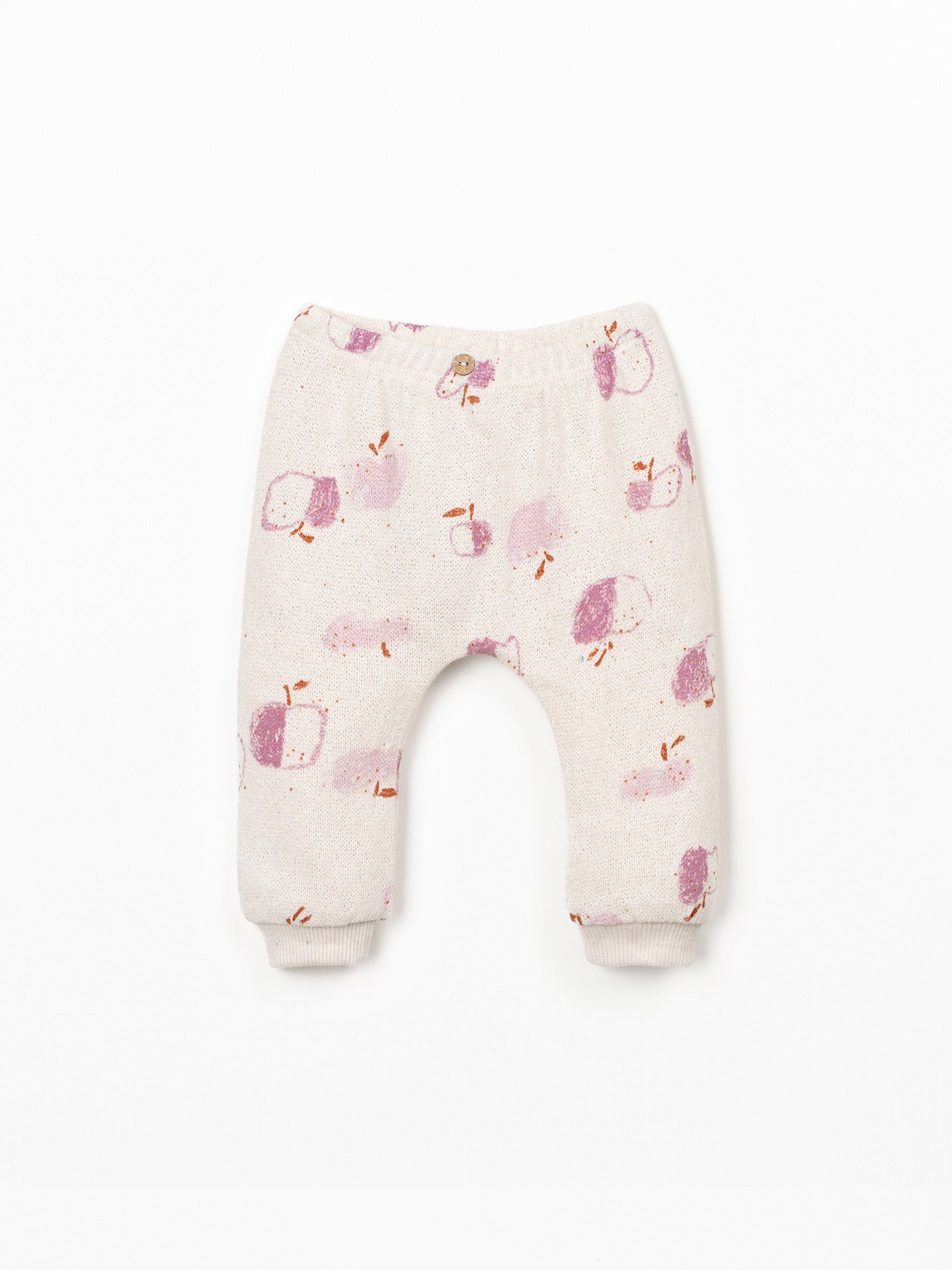 Calça de malha com estampado de maças