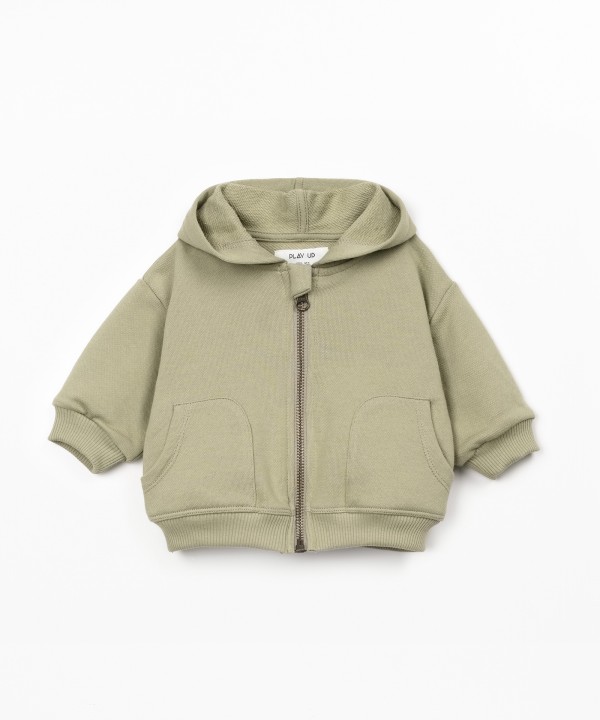 Jacket with zip fastening and hood