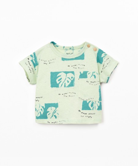 T-shirt em mistura de fibras naturais com estampado