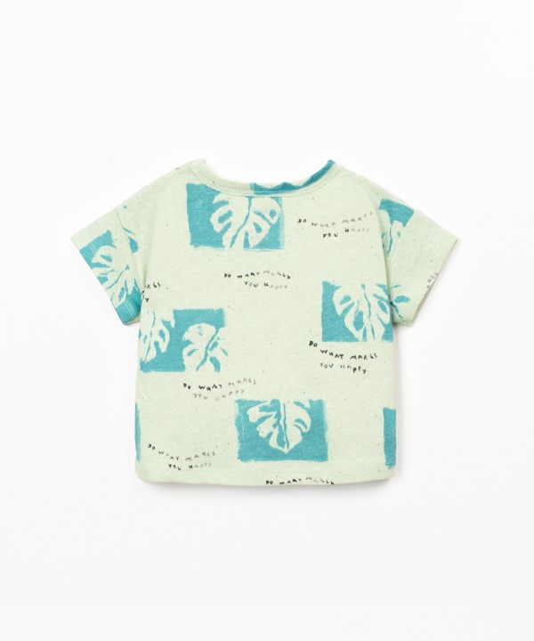 T-shirt em mistura de fibras naturais com estampado