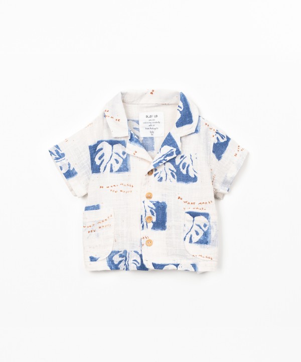 Camisa de algod�o org�nico com estampado de monstera