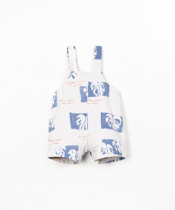 Twill jumpsuit with palm monstera print