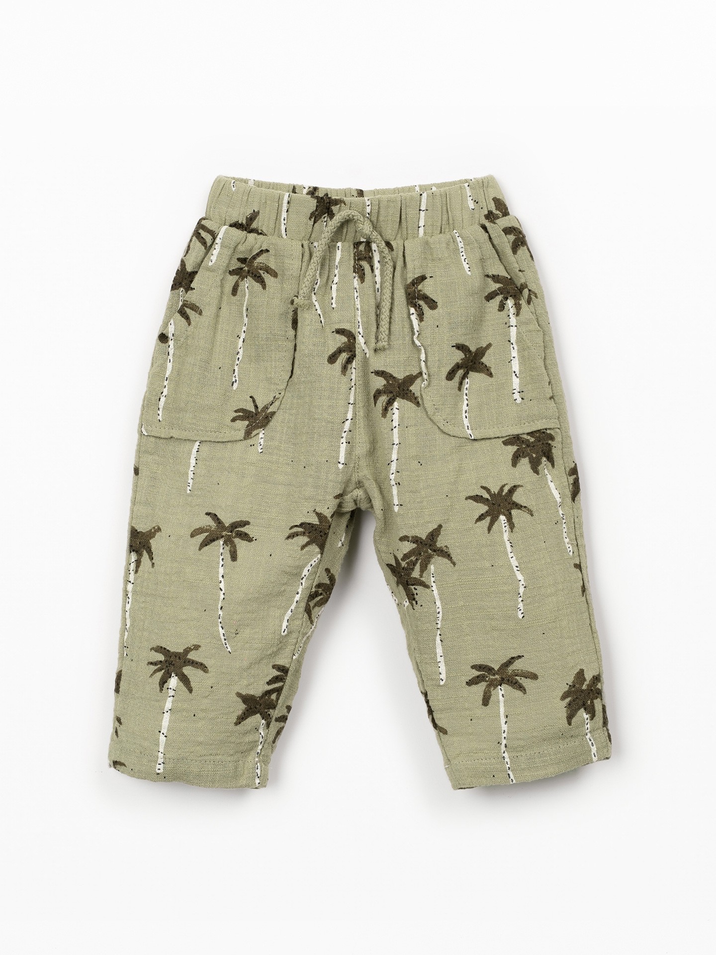 Printed fabric trousers with tree print
