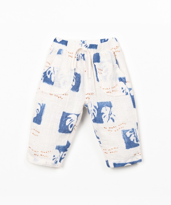 Printed fabric trousers with monstera print