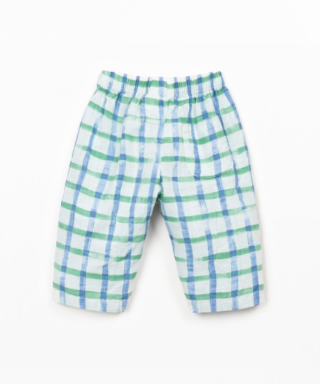 Calça de tecido com fibras naturais