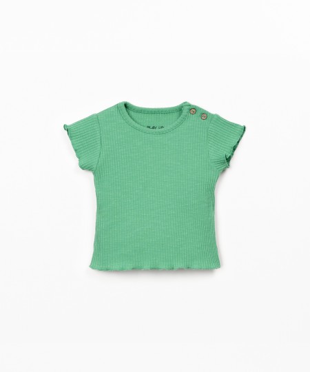 T-shirt em malha canelada de algod�o org�nico