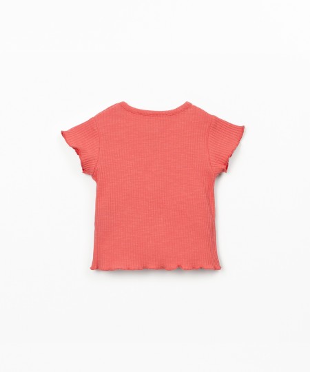 T-shirt em malha canelada de algodão orgânico