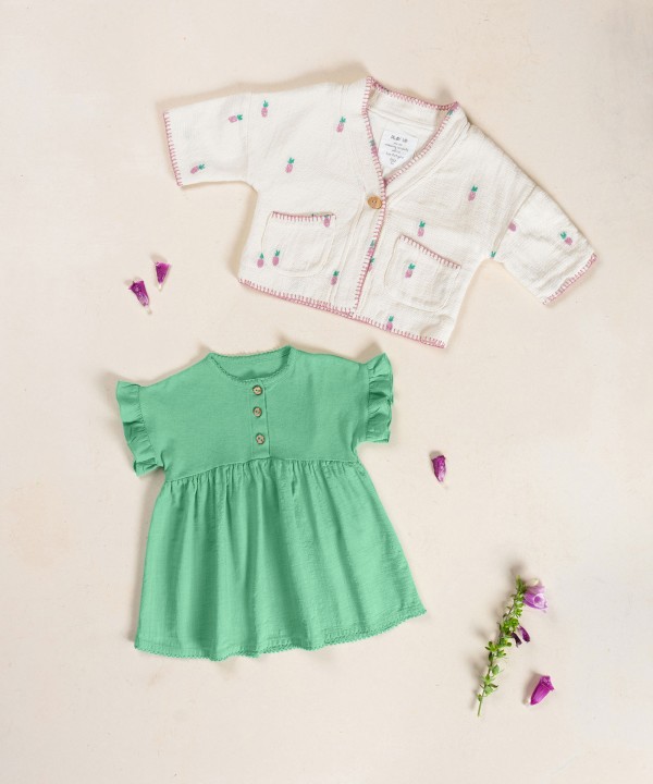 Vestido combinado em algodão orgânico e algodão reciclado