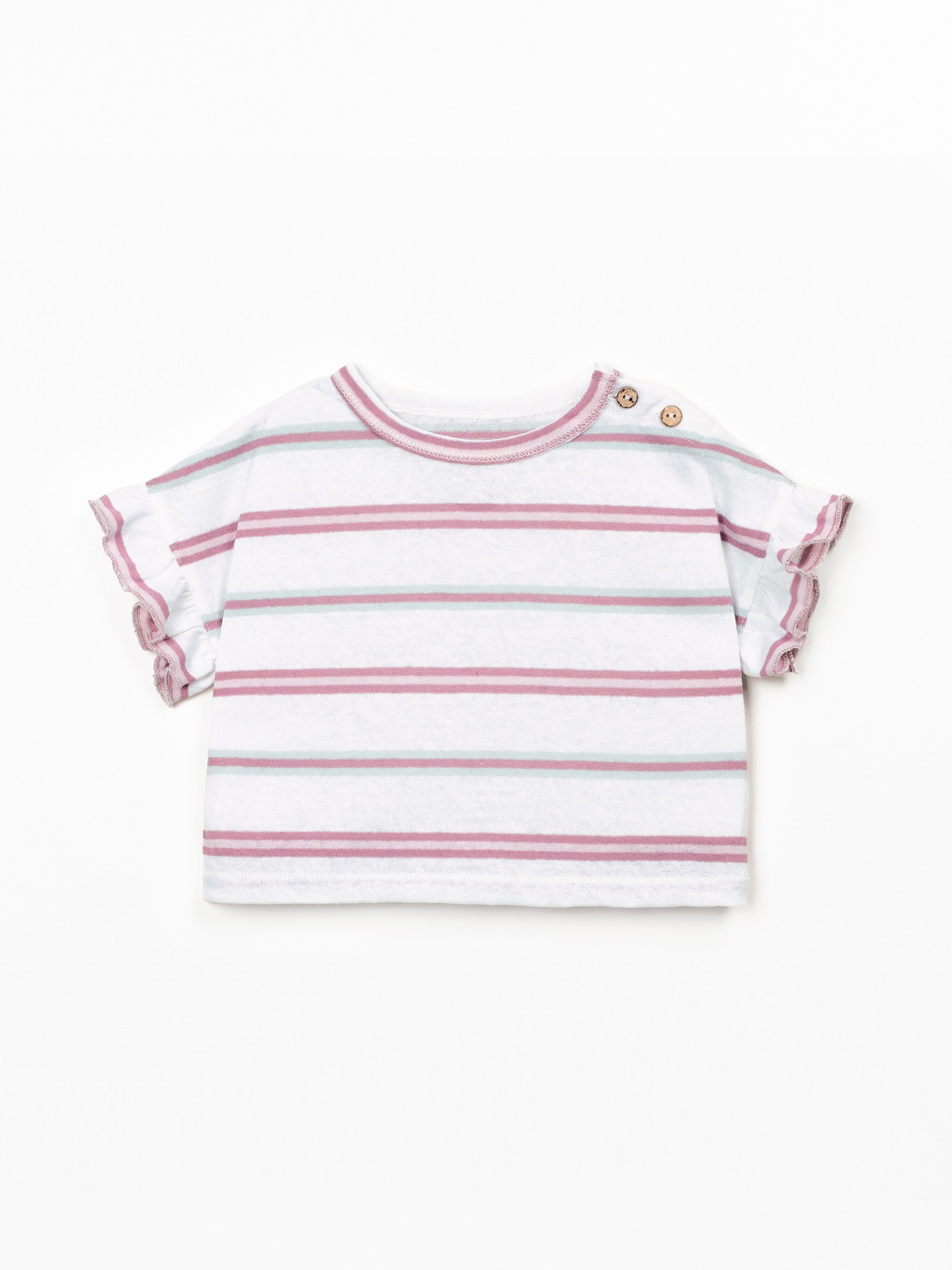 T-shirt em fibras naturais com padrão de riscas